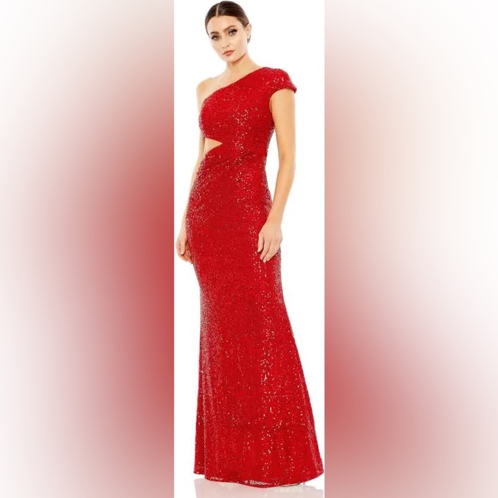 Leena for Mac Duggal Women's One-Shoulder Sequin Mermaid Gown.